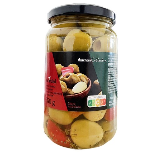 Oliwki zielone drylowane w zalewie z papryką i czosnkiem Auchan Collection  350 g