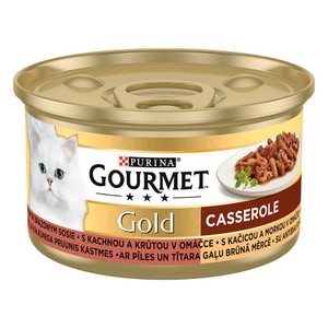 Mokra karma dla dorosłych kotów z kaczką i indykiem w brązowym sosie Gourmet 85 g