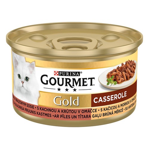 Mokra karma dla dorosłych kotów z kaczką i indykiem w brązowym sosie Gourmet 85 g