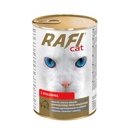 Karma mokra dla kotów z wołowiną Rafi 415 g