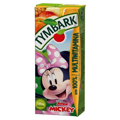 Sok Tymbark 100% Multiwitamina 200 ml w kartoniku. Z przodu duża grafika Myszki Minnie i owoce.