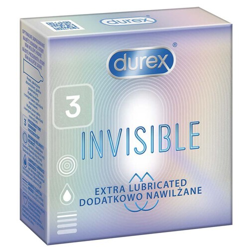 Prezerwatywy Invisible dodatkowo nawilżane Durex 3 sztuki