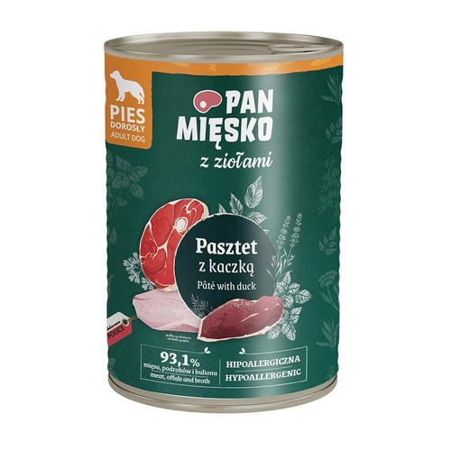 Karma mokra dla psów z ziołami Pasztet z kaczką   Pan Mięsko 400 g