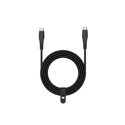 Zwinięty czarny kabel USB-C z dwoma wtyczkami USB-C.