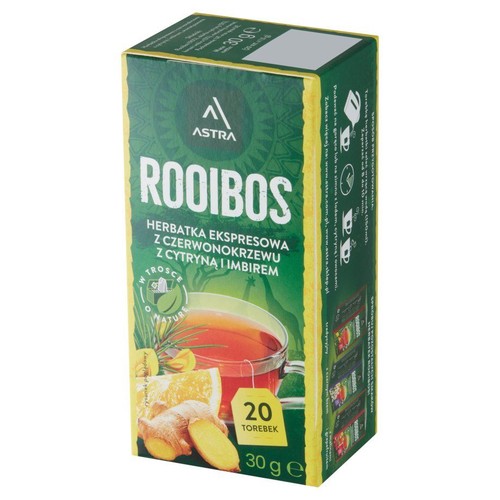Rooibos Herbata z czerwonokrzewu z cytryną i imbirem Astra 20 torebek