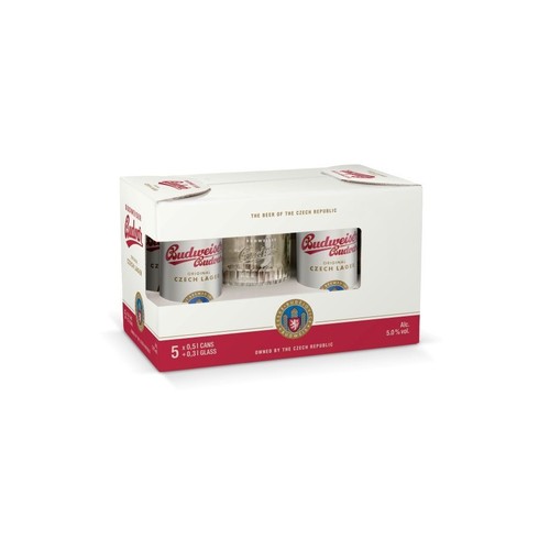 Piwo czeskie Budvar Original alk.5,0% obj. + pokal Budweiser Zestaw