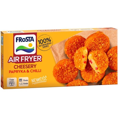 Frosta Air Fryer Cheesery Papryka & Chilli, 100% naturalnego smaku. Produkt do przygotowania w 7 min.