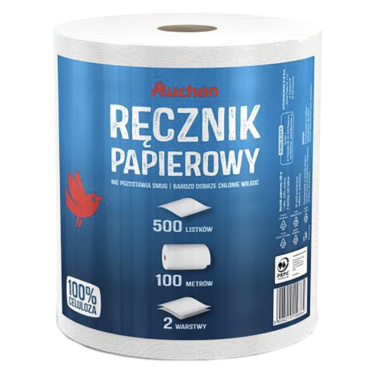 Ręcznik papierowy dwie warstwy 500 listków Auchan 1 rolka