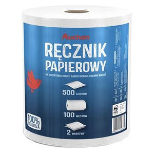 Ręcznik papierowy dwie warstwy 500 listków Auchan 1 rolka