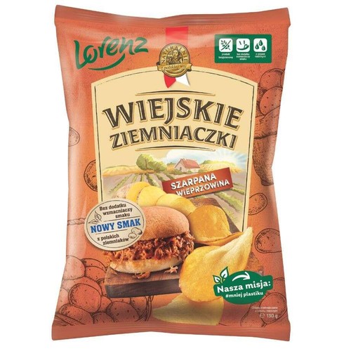 Chipsy ziemniaczane o smaku szarpanej wieprzowiny Wiejskie Ziemniaczki 130 g