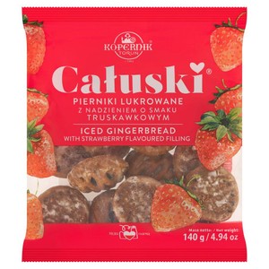 Całuski Pierniki lukrowane z nadzieniem o smaku truskawkowym  Kopernik 140 g
