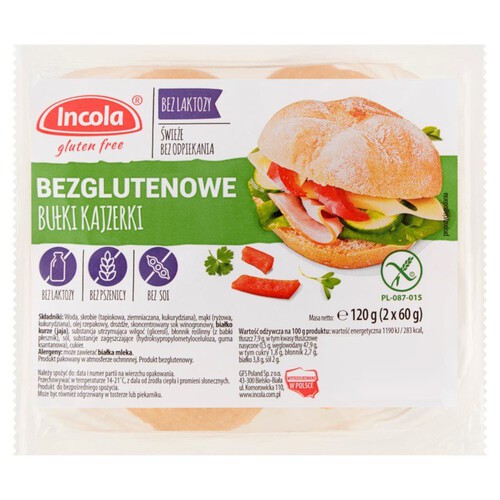 Bułki kajzerki 2 szt. Bezglutenowe Incola 2 x 60 g