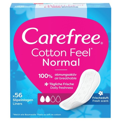 Carefree Cotton Feel Normal, 56 wkładek higienicznych, 100% oddychające, świeży zapach.