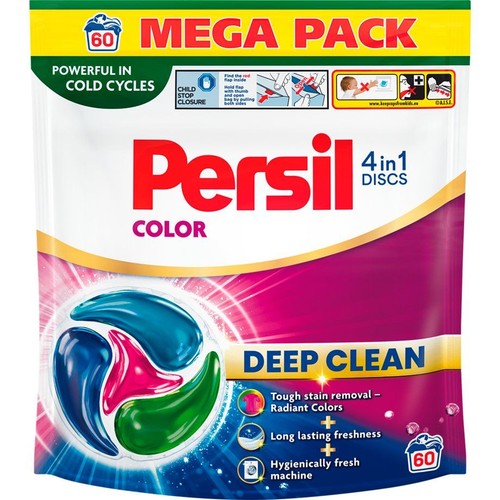 Opakowanie Persil Color 4in1 Discs, 60 sztuk. Głębokie czyszczenie, długotrwała świeżość.