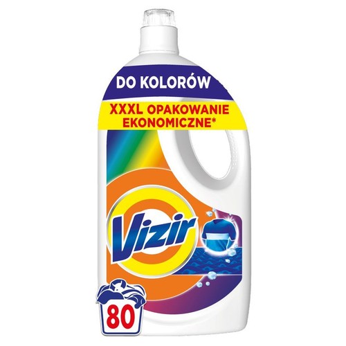 Duża butelka płynu do prania Vizir do kolorów. Opakowanie ekonomiczne na 80 prań.