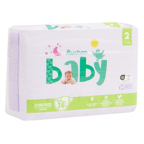 Pieluchy dla niemowląt 2 3-6 kg Auchan 36 sztuk