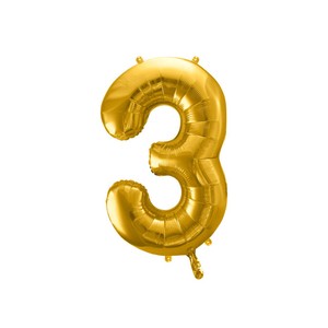Balon foliowy Cyfra '3' 86cm złoty (1 op. / 1 szt.) PartyDeco 1 sztuka