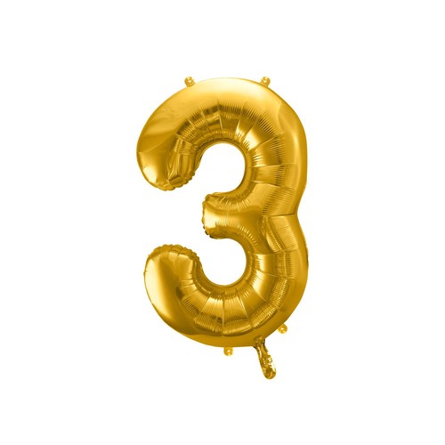 Balon foliowy Cyfra '3' 86cm złoty (1 op. / 1 szt.) PartyDeco 1 sztuka