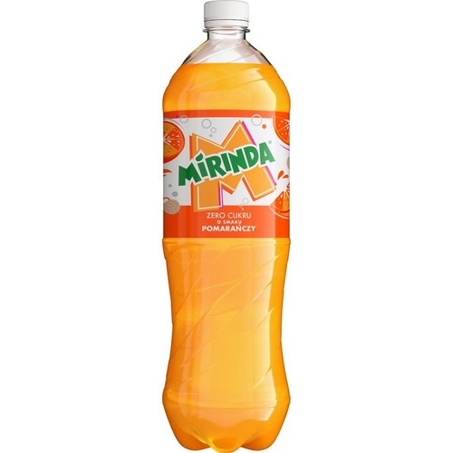 Napój gazowany o smaku pomarańczowym bez cukru. Zawiera substancje słodzące.  Mirinda 1,5 l