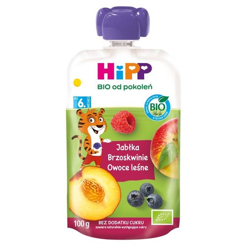BIO Mus owocowy 100% jabłko brzoskwinia owoce leśne HiPP 100 g