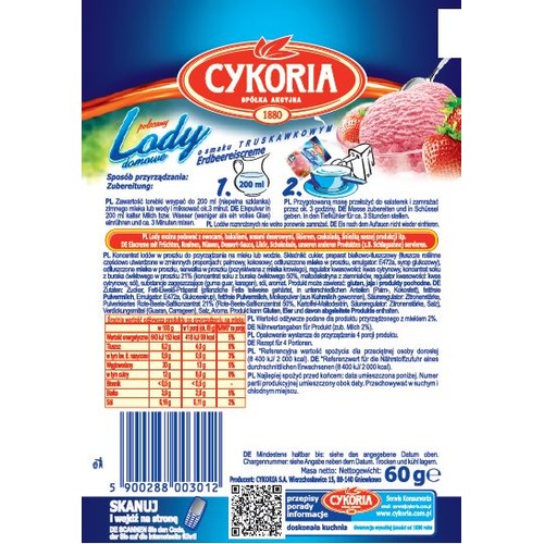 Lody domowe o smaku truskawkowym Cykoria 60 g