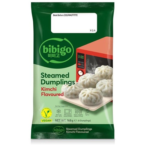Bibigo Steamed Dumplings Kimchi Flavoured, 168g. Wegańskie pierożki, 6 sztuk.