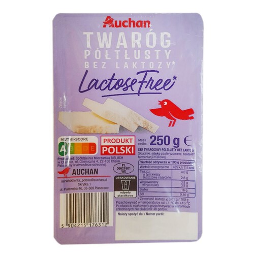 Twaróg półtłusty bez laktozy Auchan 250 g