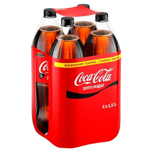 Zgrzewka Coca-Cola Zero Sugar, 4 butelki po 1.5 litra. Napój bez cukru.