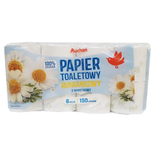 Papier toaletowy rumiankowy 3 warstwowy Auchan 8 rolek