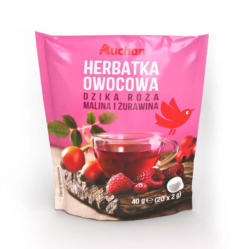 Herbatka owocowa dzika róża. malina. żurawina Auchan 20 torebek