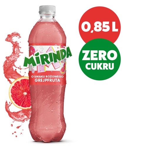 Napój gazowany o smaku różowego grejpfruta  Mirinda Zero Cukru  850 ml