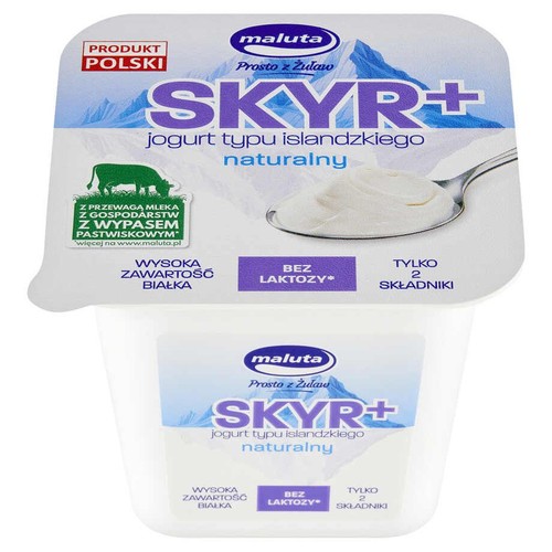 Maluta Skyr+ jogurt naturalny, typu islandzkiego. Wysoka zawartość białka, bez laktozy. Produkt Polski.