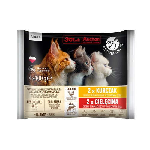 Karma mokra dla kotów z kurczakiem i z cielęciną  Pet Republic 4 x 100 g