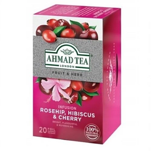 Herbata owocowa dzika róża, hibiskus i wiśnia   Ahmad Tea 20 torebek