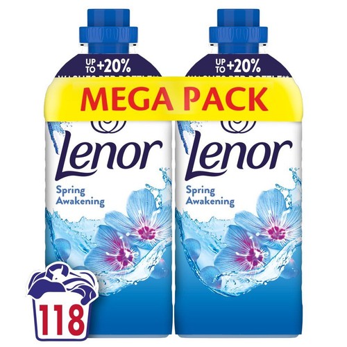 Dwa opakowania płynu do płukania Lenor Wiosenne Przebudzenie w zestawie MEGA PAKIET. Każde z dodatkowymi 20% produktu.