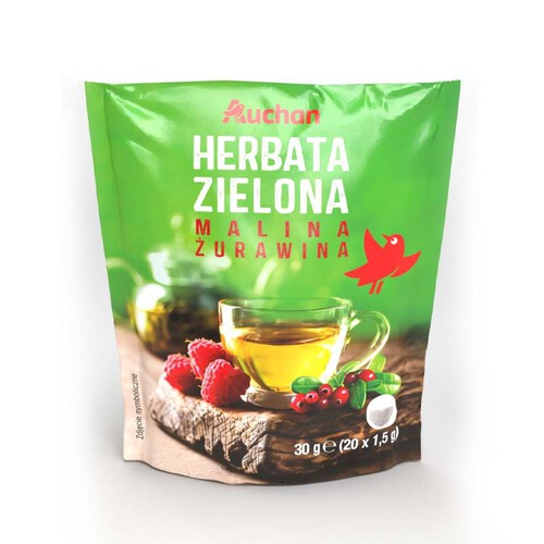 Herbata zielona malina. żurawina  Auchan 20 torebek