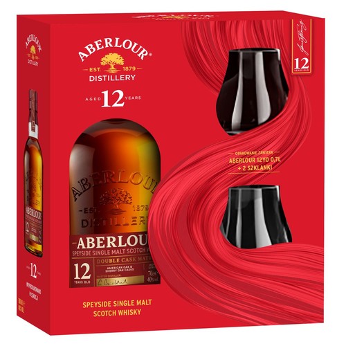Whisky szkocka single malta 12YO Double Cask Matured alk. 40,0% alk. + 2 szklanki Aberlour 700 ml