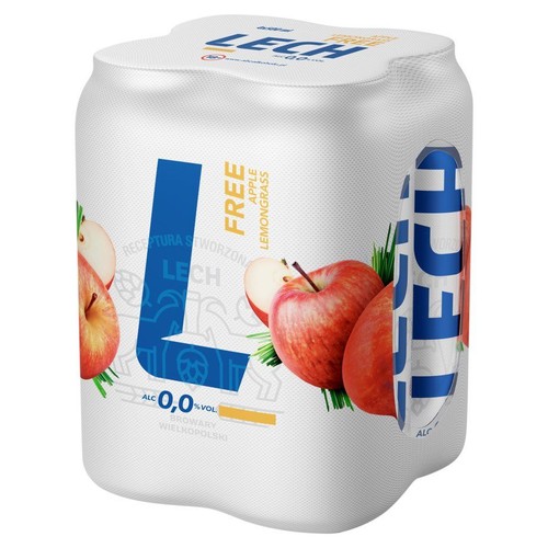 Piwo bezalkoholowe o smaku jabłka i trawy cytrynowej alk. 0,0% Lech 4 x 500 ml