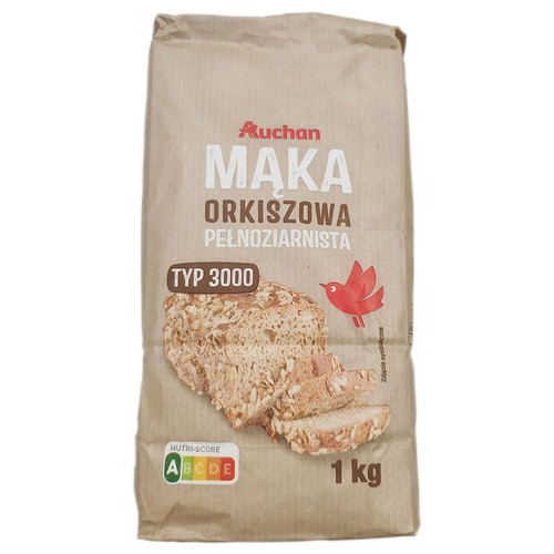 Mąka orkiszowa pełnoziarnista typ 3000   Auchan 1 kg