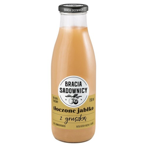 Sok jabłkowo-gruszkowy, tłoczony z całych owoców. Wzbogacony w witaminę C. Pasteryzowany. Nie z koncentratu.  Bracia Sadownicy 750 ml