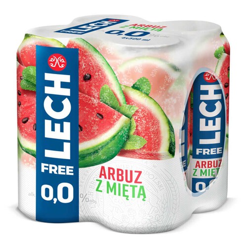 Free Piwo bezalkoholowe arbuz z miętą alk.0.0% obj. Lech 4 x 500 ml