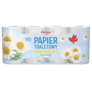 Papier toaletowy rumiankowy 3 warstwowy Auchan 8 rolek