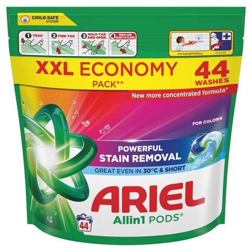 Opakowanie Ariel Allin1 PODS, 44 prania, do tkanin kolorowych. Nowa skoncentrowana formuła.