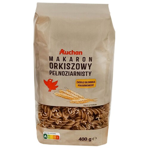 Makaron pełnoziarnisty orkiszowy, świderki Auchan 400 g