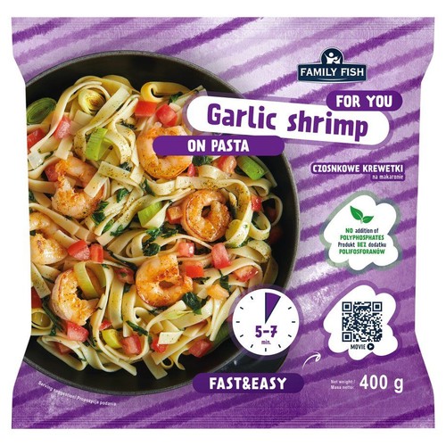 Krewetki czosnkowe na makaronie  Family Fish 400 g