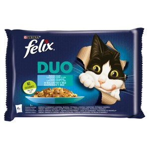 Karma mokra dla kotów Duo Rybne smaki w galaretce dorsz-łosoś Felix 4 x 85 g