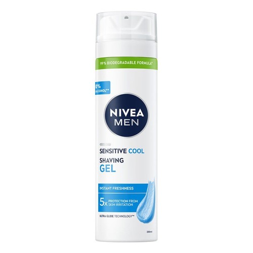 Nivea Men Sensitive Cool Żel do golenia, 200 ml. Bez alkoholu, 99% biodegradowalna formuła.
