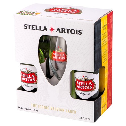 Zestaw piw belgijskich lager alk. 5,0% obj. + pokal Stella Artois 4 x 330 ml