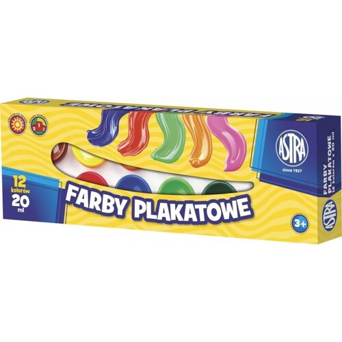 Farby plakatowe szkolne 12 kolorów Astra 12 sztuk