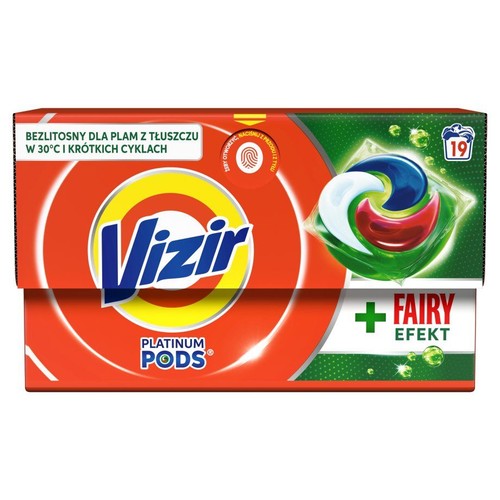 Kapsułki do prania + Fairy Efekt Platinum Pods Vizir 19 kapsułek